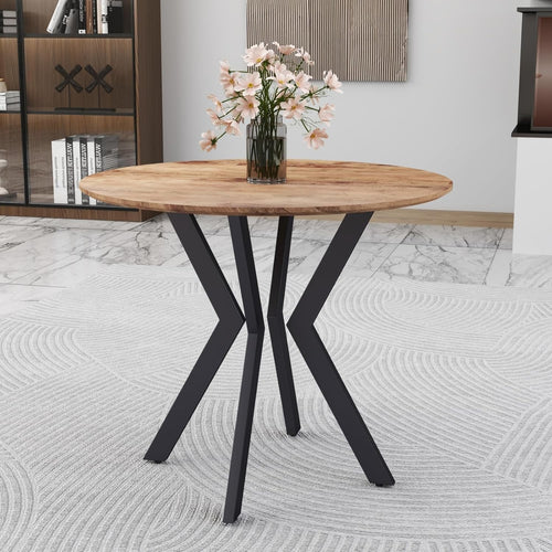 Round Wooden Dining Table 90cm Metal Legs Small Kitchen Office Cafe