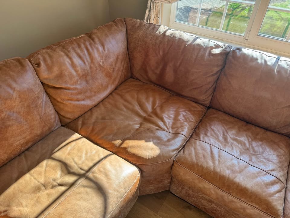 Extra Large Rustic Tan Leather Corner Sofa (PTP)