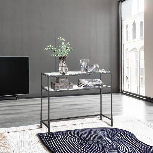 Console Table Black Metal Frame Tempered Glass | 2 Tier 35D x 100W x 80H cm