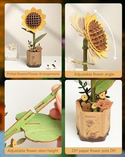 3D Wooden Sunflower Puzzle Kit – DIY Craft, Unique Home Decor Gift