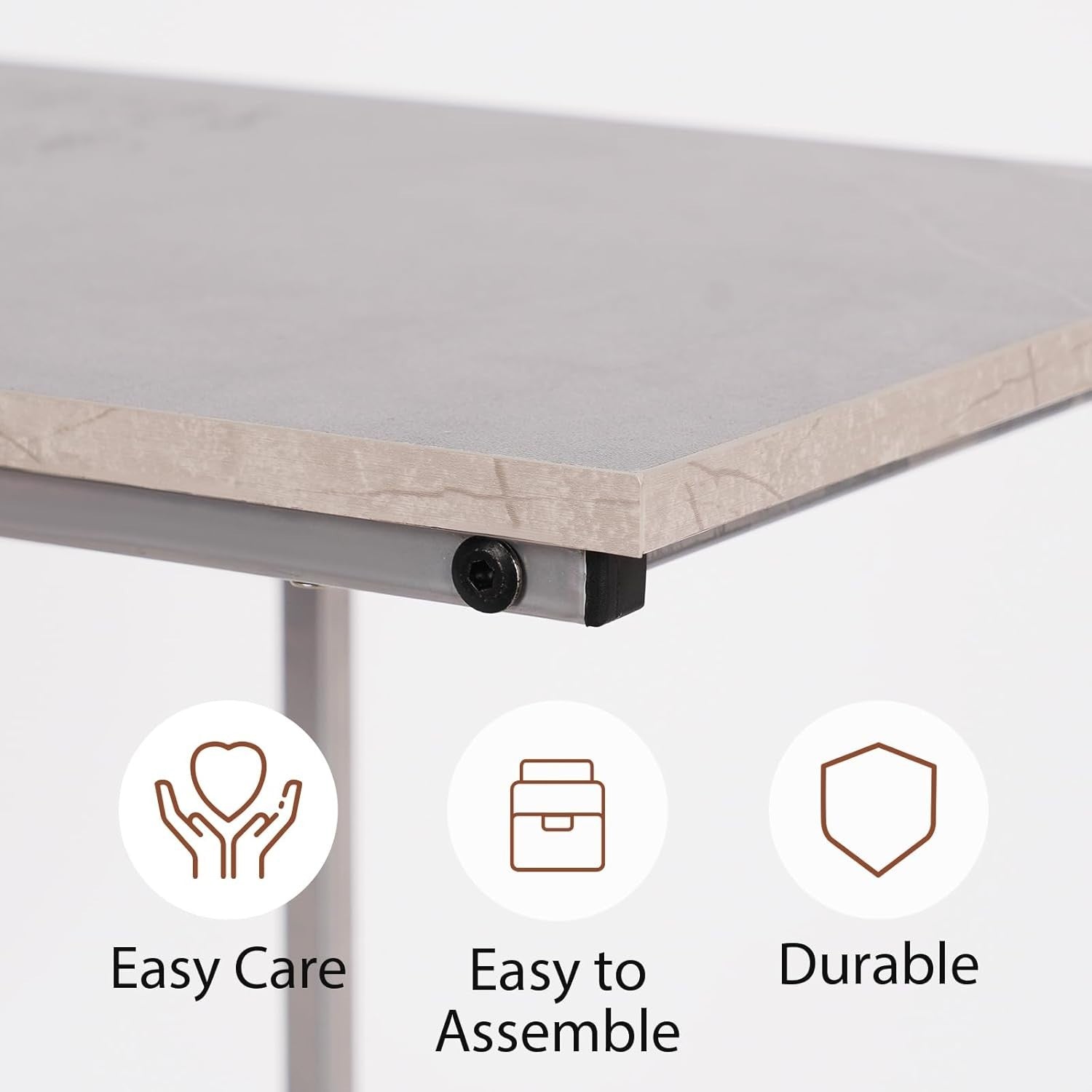 C-Shaped Grey Marble Side Table – Space-Saving Sofa End Table with Storage