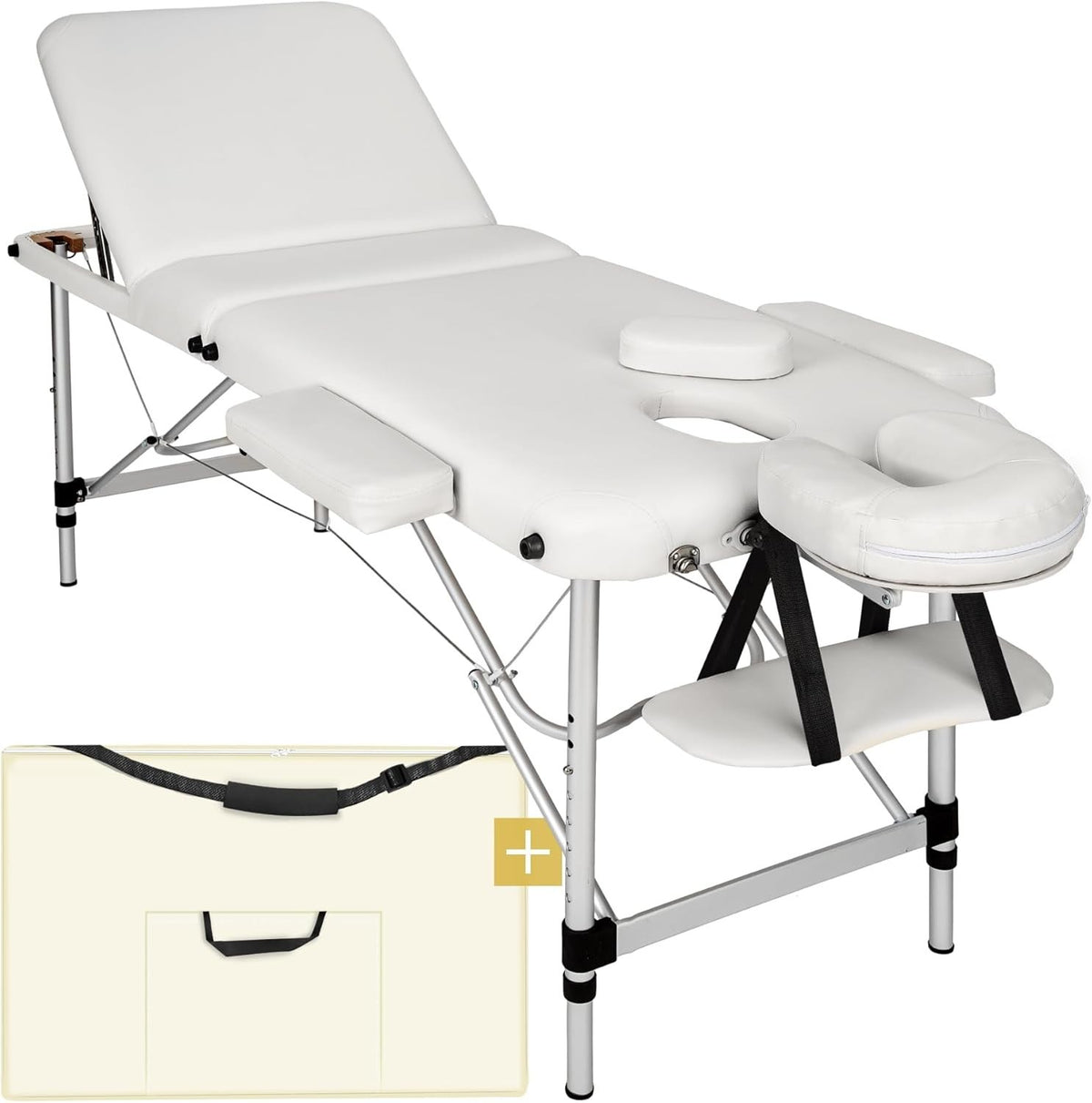 Portable 3 Section Massage Table Foldable Spa Beauty Bed 61cm Adjustable White