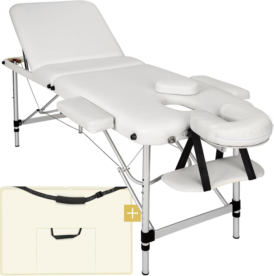 Portable 3 Section Massage Table Foldable Spa Beauty Bed 61cm Adjustable White