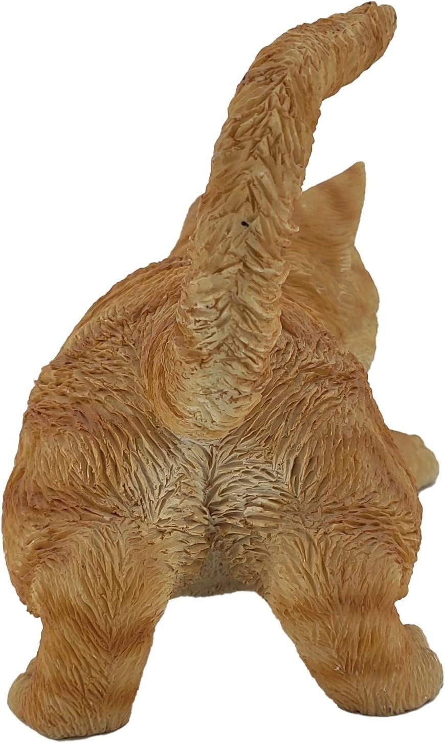 Realistic Ginger Cat Statue Sneaking 32cm Resin Weatherproof Garden Ornament