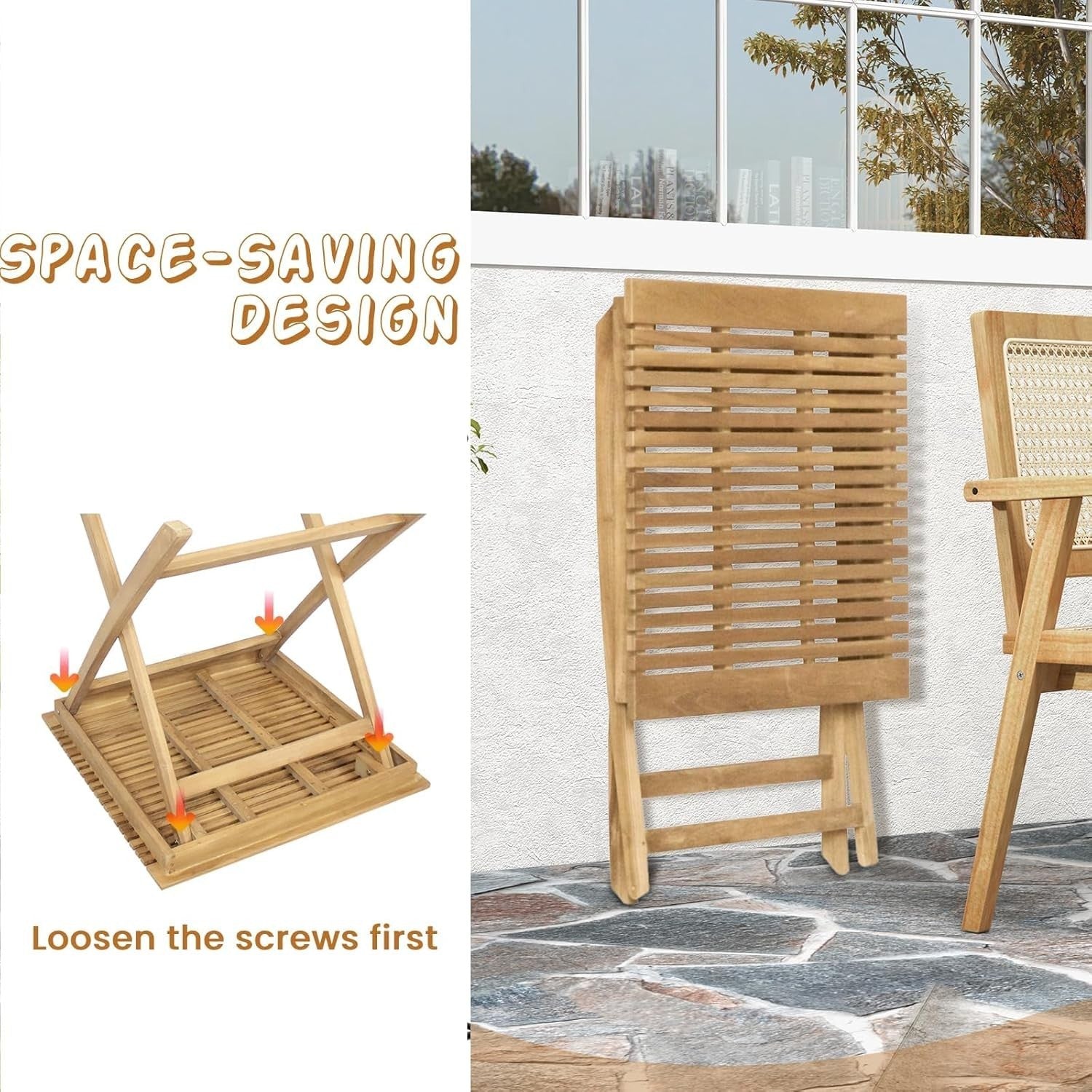 3 Piece Teak Wood Bistro Set Folding Table Rattan Chairs Patio Balcony