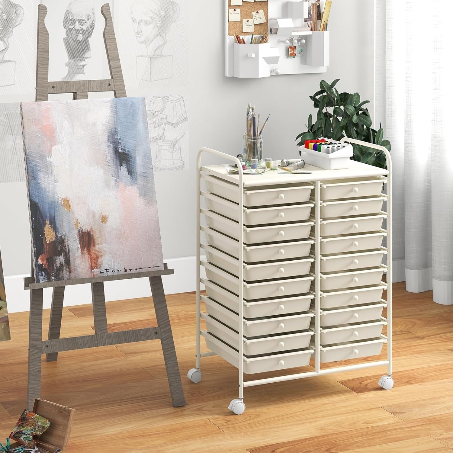 20 Drawer Rolling Storage Trolley Mobile Utility Organizer Cart White