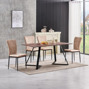 Dining Table Set 6 with 6 Beige Faux Leather Chairs, Oak 150x80cm, Modern Style