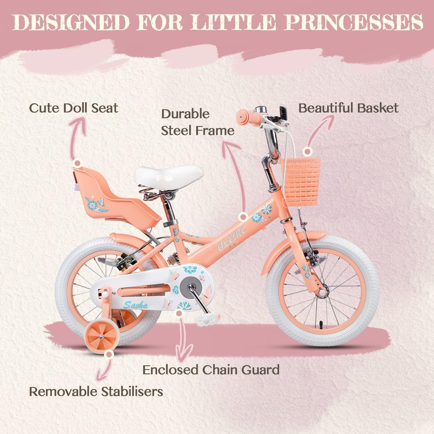 Girls Kids Bike 12 14 16 20 Inch Bicycle Basket Doll Seat Stabilisers