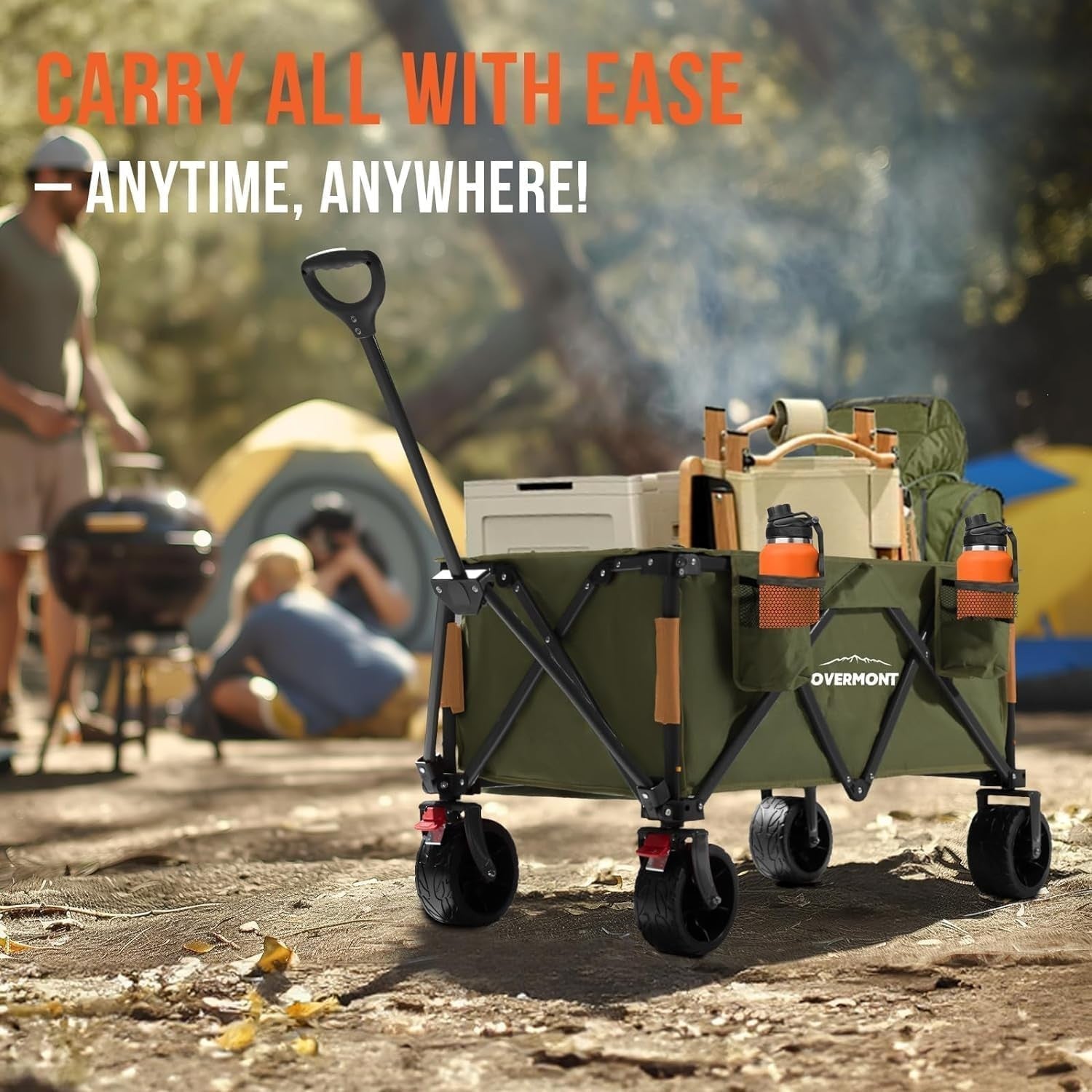 Green Heavy Duty Camping Wagon 150kg Extra Wide Wheel Folding Festival Garden