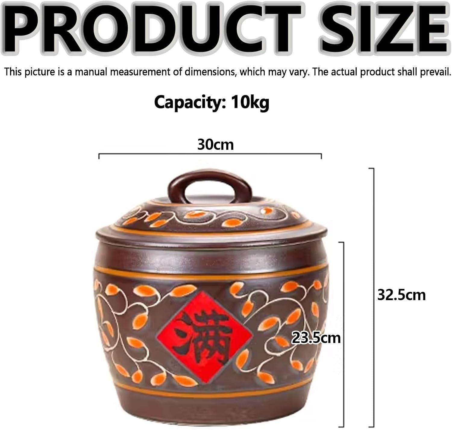 10KG Ceramic Rice Storage Jar Airtight Grain Food Container with Lid