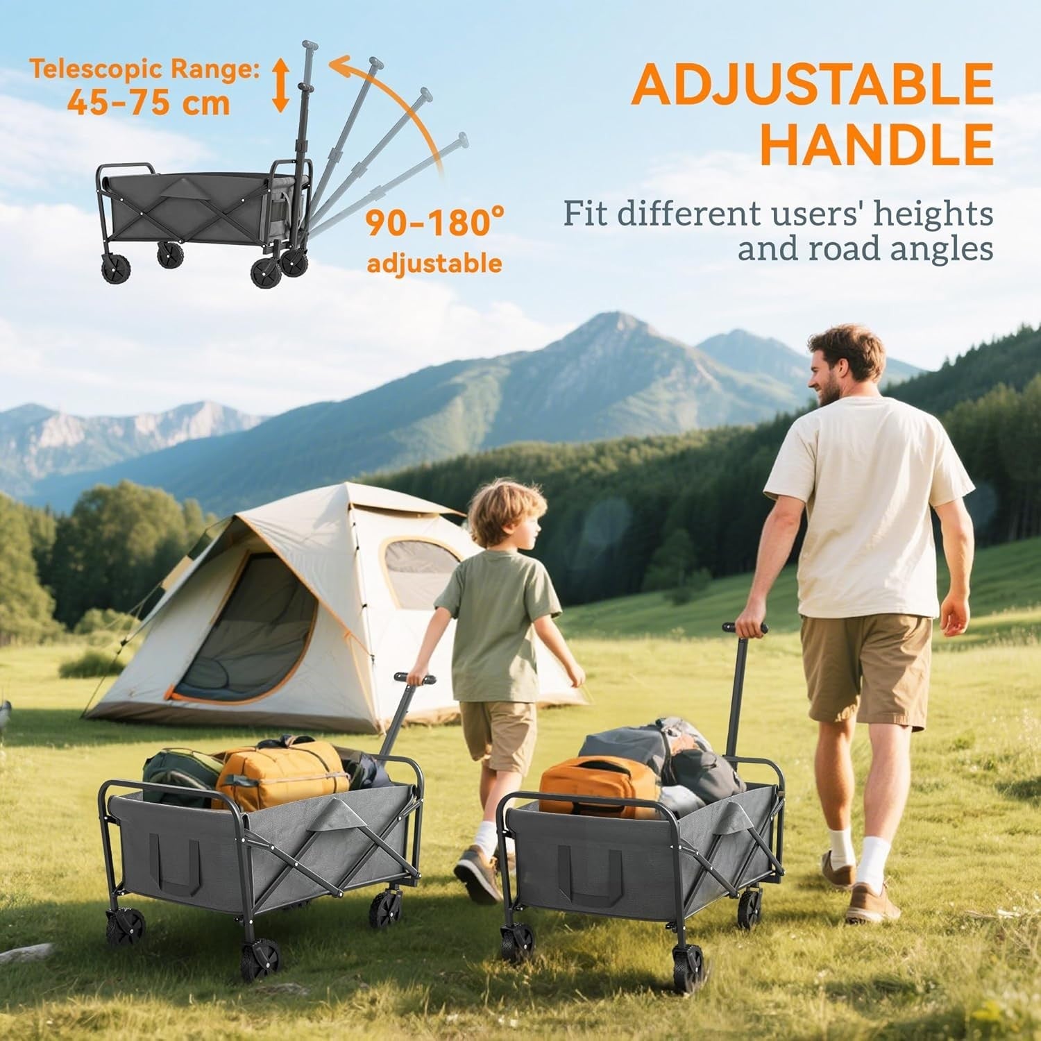 Grey Folding Festival Trolley 62L Heavy Duty Garden Camping Beach Wagon 120kg