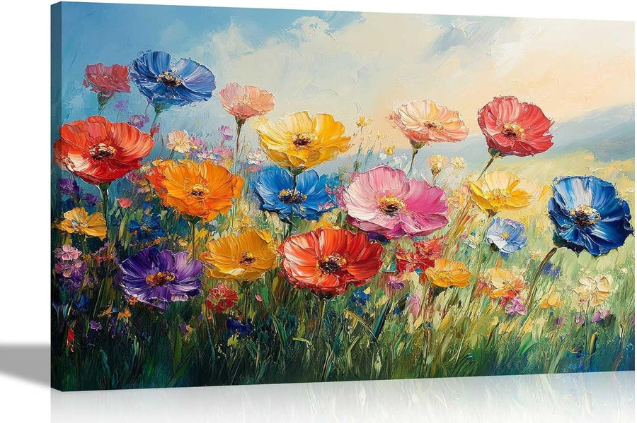Abstract Summer Flowers Canvas Wall Art 60x40cm Framed