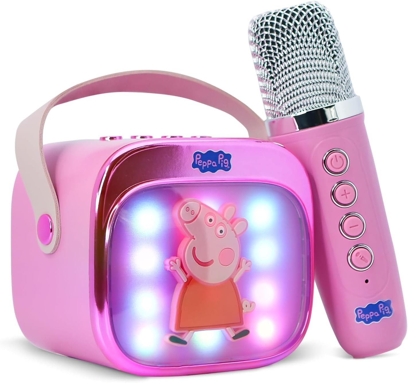 Pink Mini Karaoke Speaker with Wireless Mic LED Lights Bluetooth