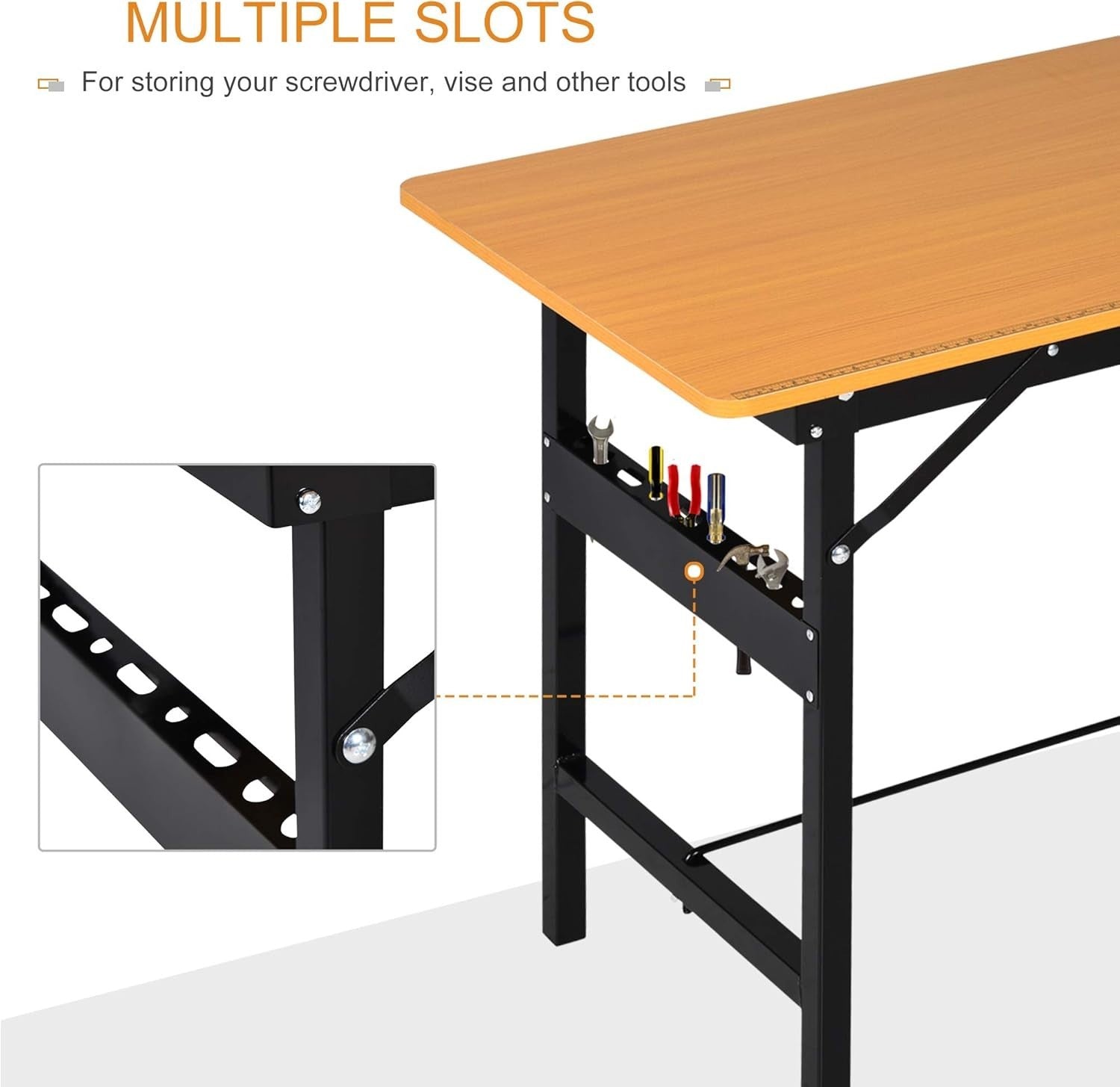 Foldable Garage Work Bench 100cm Heavy Duty Steel Frame MDF Table w/ Ruler