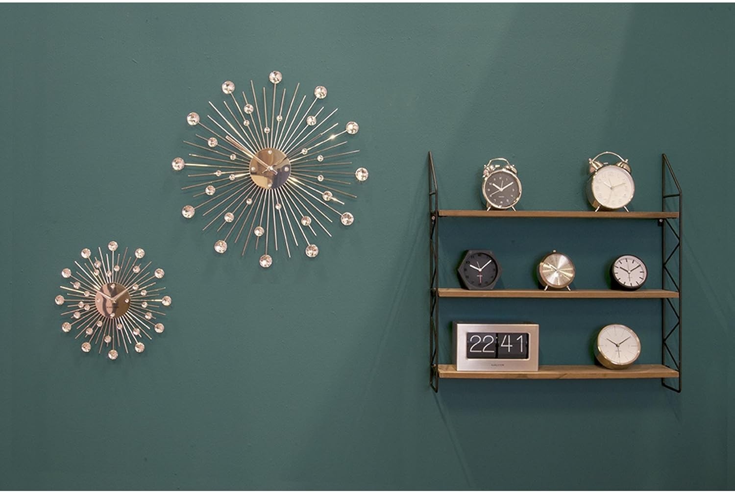 Modern Crystal Sunburst Wall Clock – Large Decorative Silver Silent Quartz