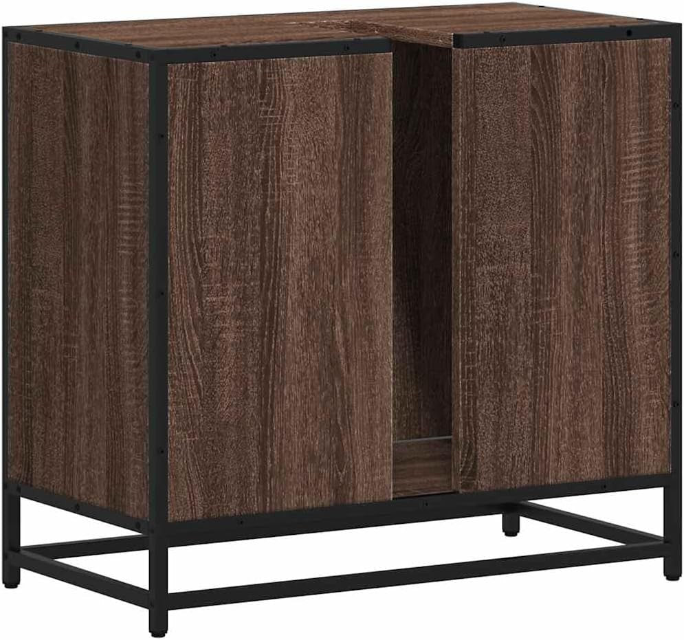 Brown Oak Bathroom Sink Cabinet Industrial Vanity Storage Unit 65x33x60cm