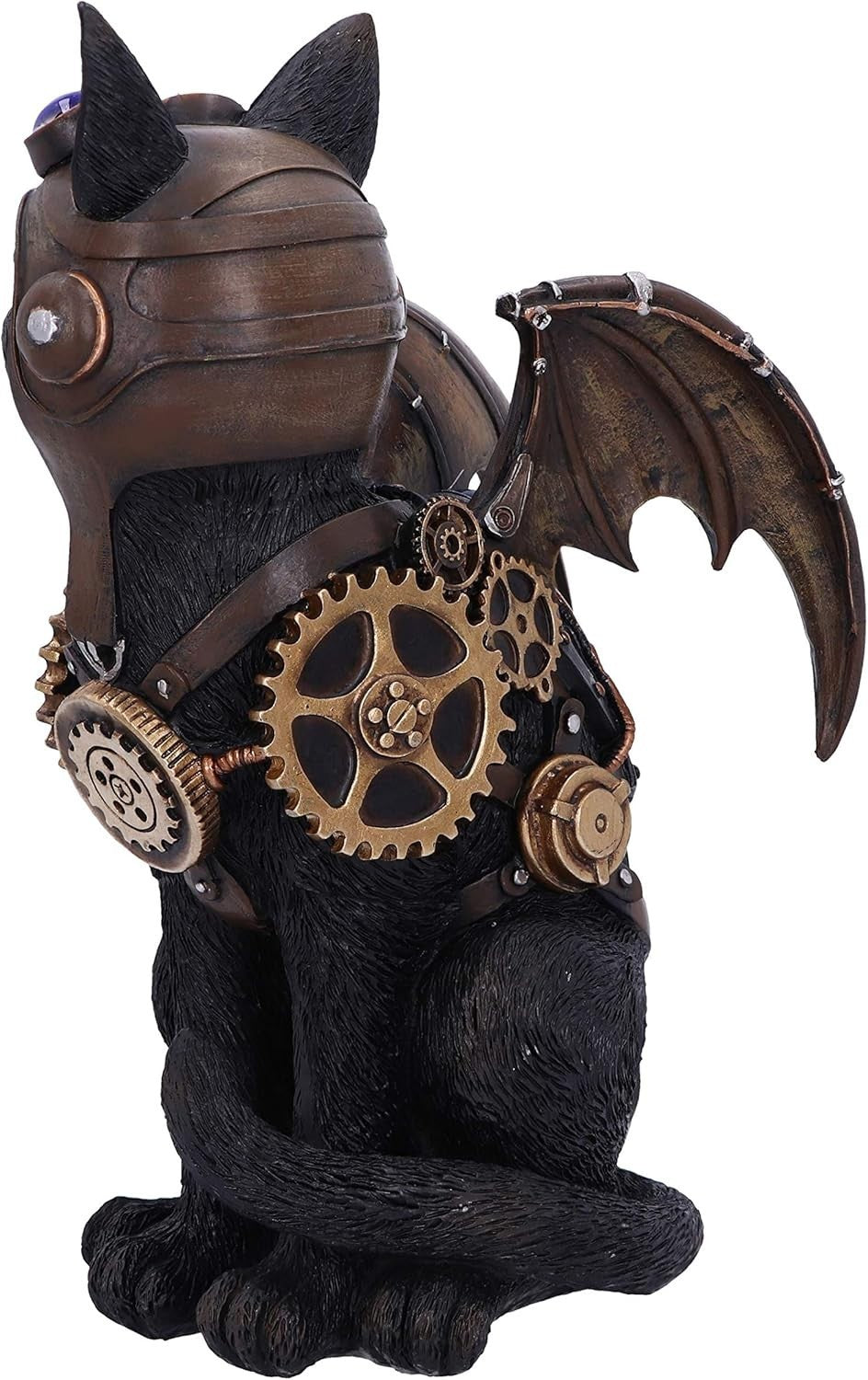 Steampunk Black Cat Figurine 22.7cm Winged Resin Statue Gothic Pilot Ornament