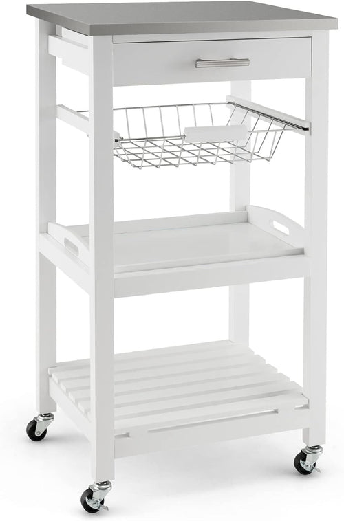 Kitchen Trolley on Wheels Storage Cart Stainless Steel Top Drawer