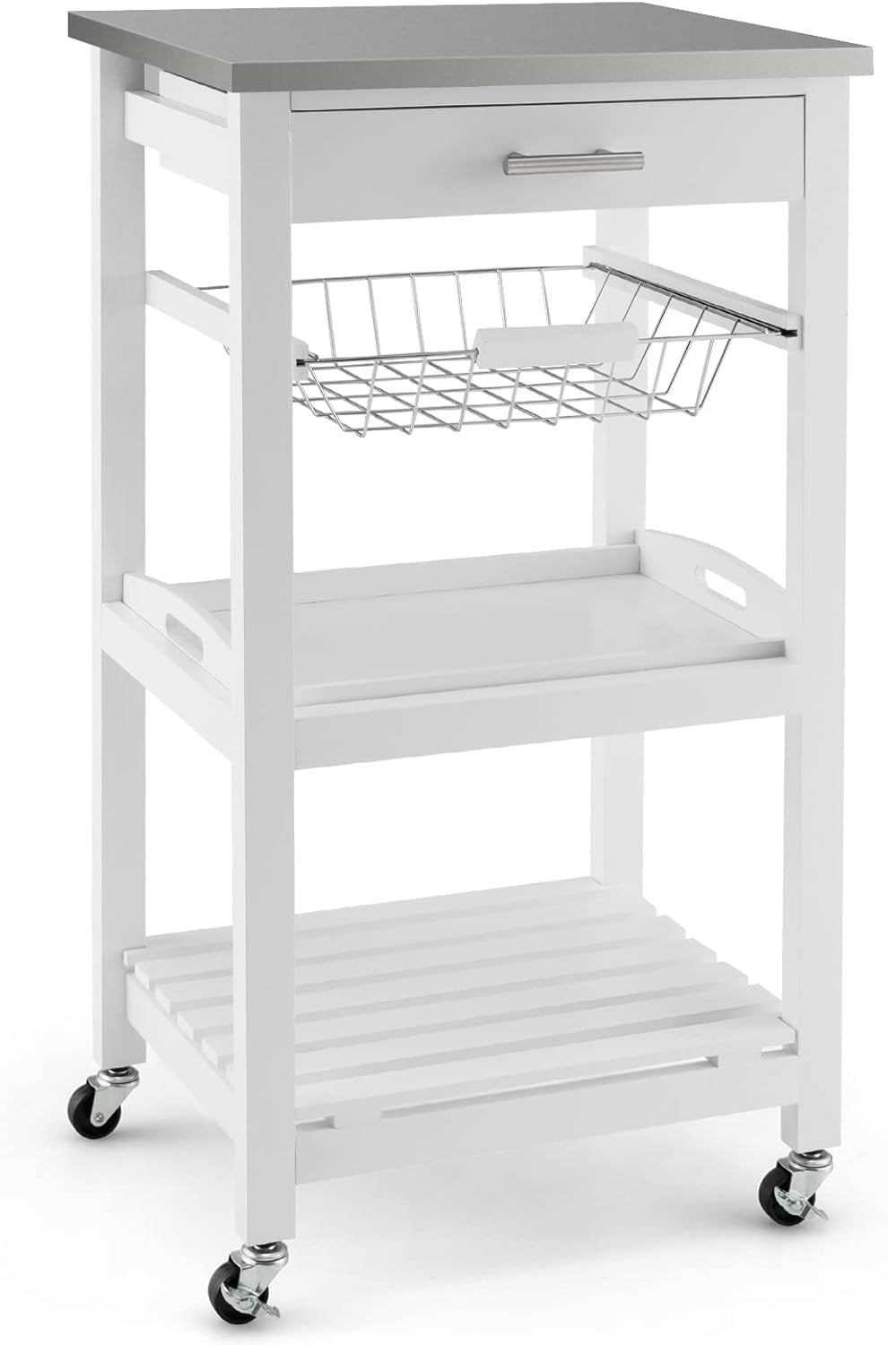 Kitchen Trolley on Wheels Storage Cart Stainless Steel Top Drawer