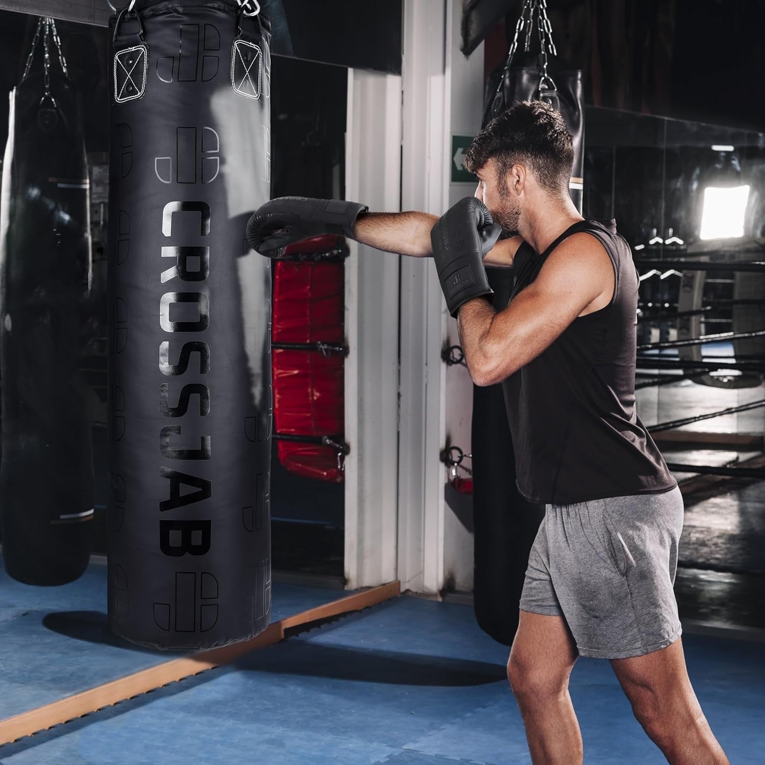 Filled Boxing Punching Bag 4FT Set Gloves Chain Ceiling Hook