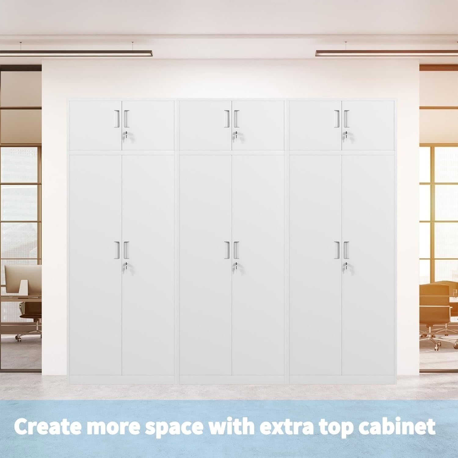 Tall Lockable Metal Storage Cabinet 220cm with 4 Shelves for Garage Office