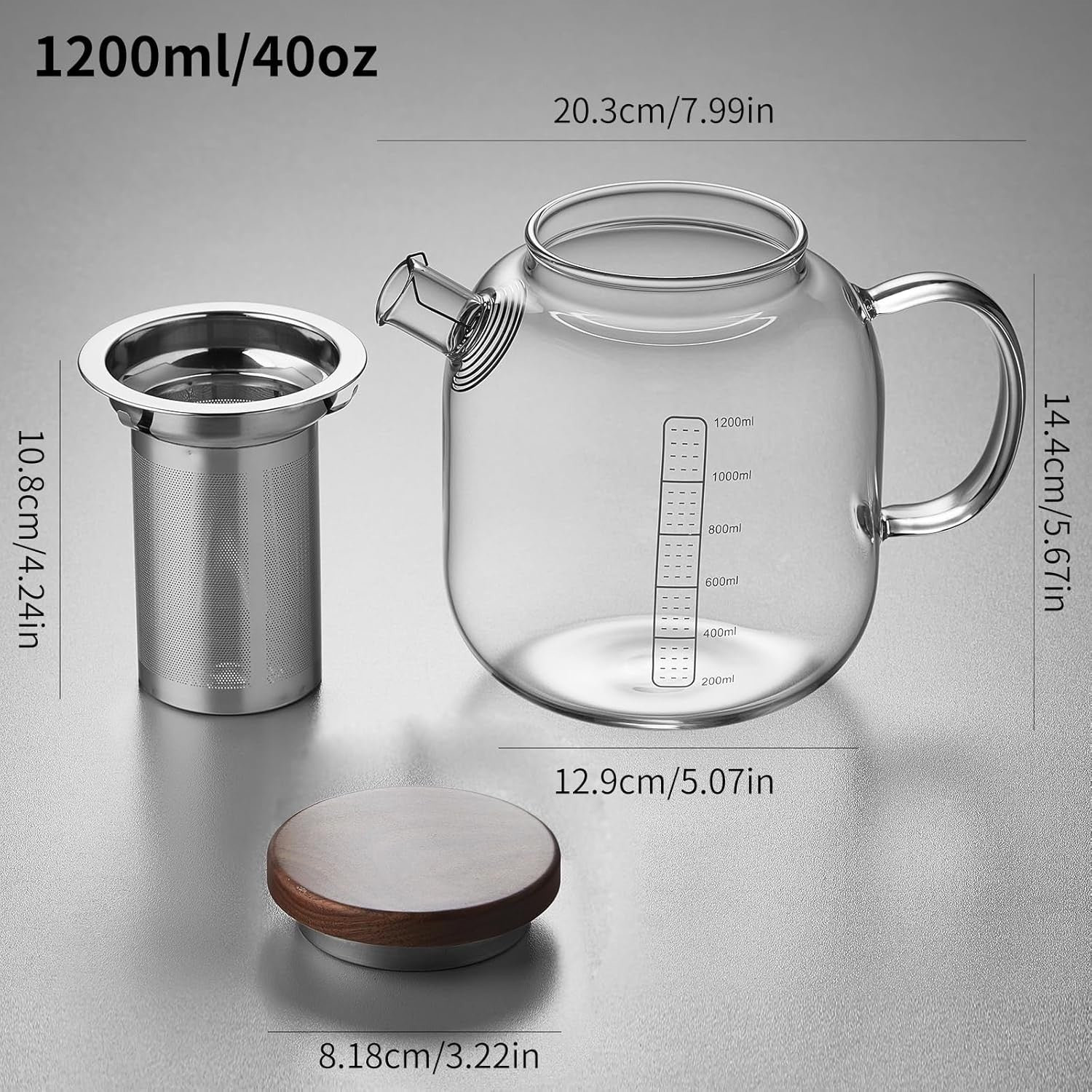 40oz Glass Teapot with Infuser Borosilicate Tea Pot Stovetop Safe