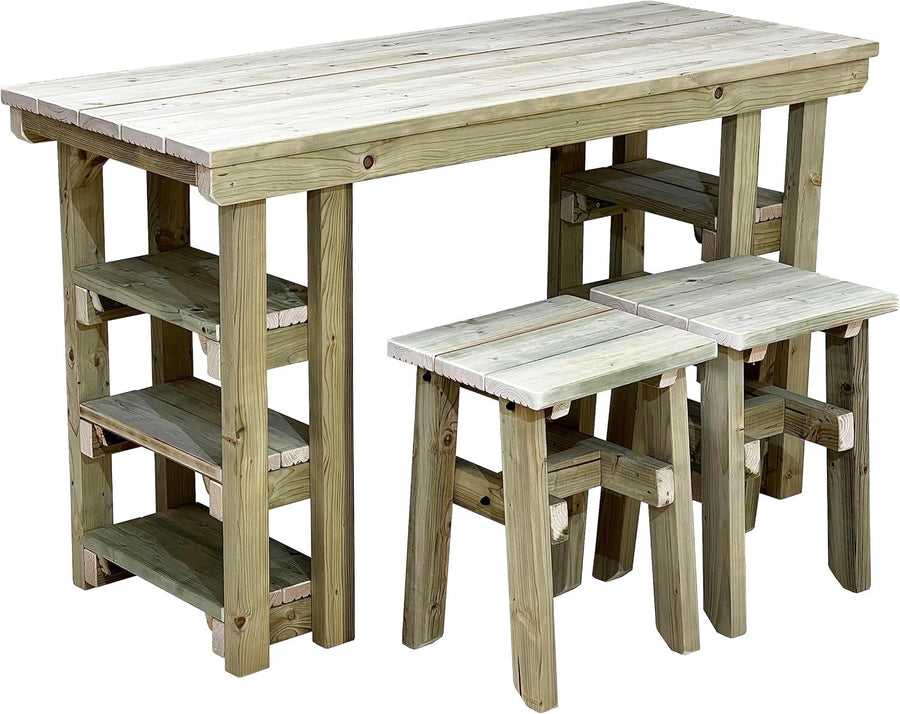 150cm Wooden Garden Potting Table with 2 Chairs – Multi-Purpose Outdoor Bench