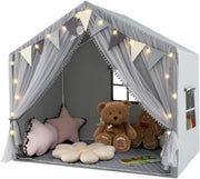 Grey Kids Fairy Castle Tent Indoor Outdoor Playhouse w Lights Mat