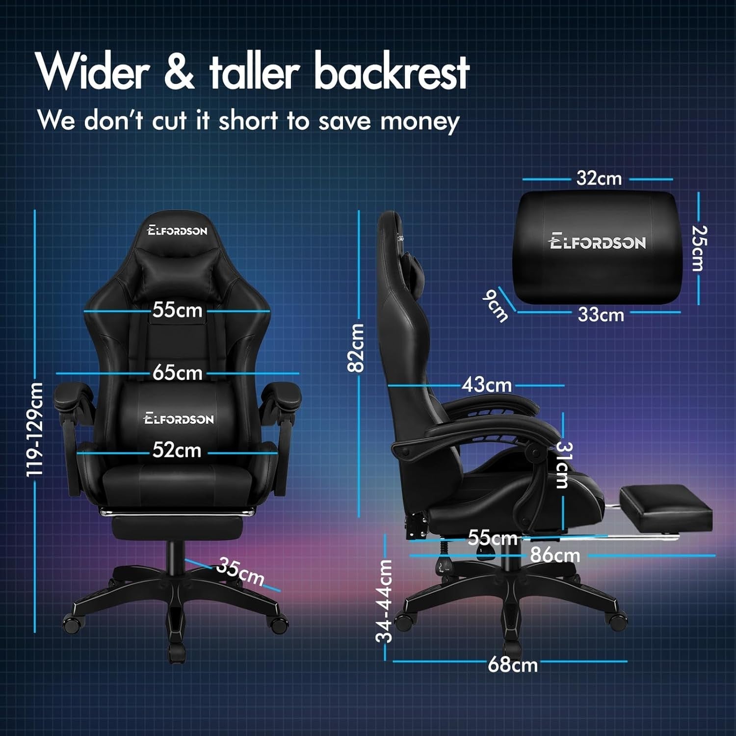 Black XL Gaming Chair Massage Lumbar Footrest Ergonomic High Back PU Leather