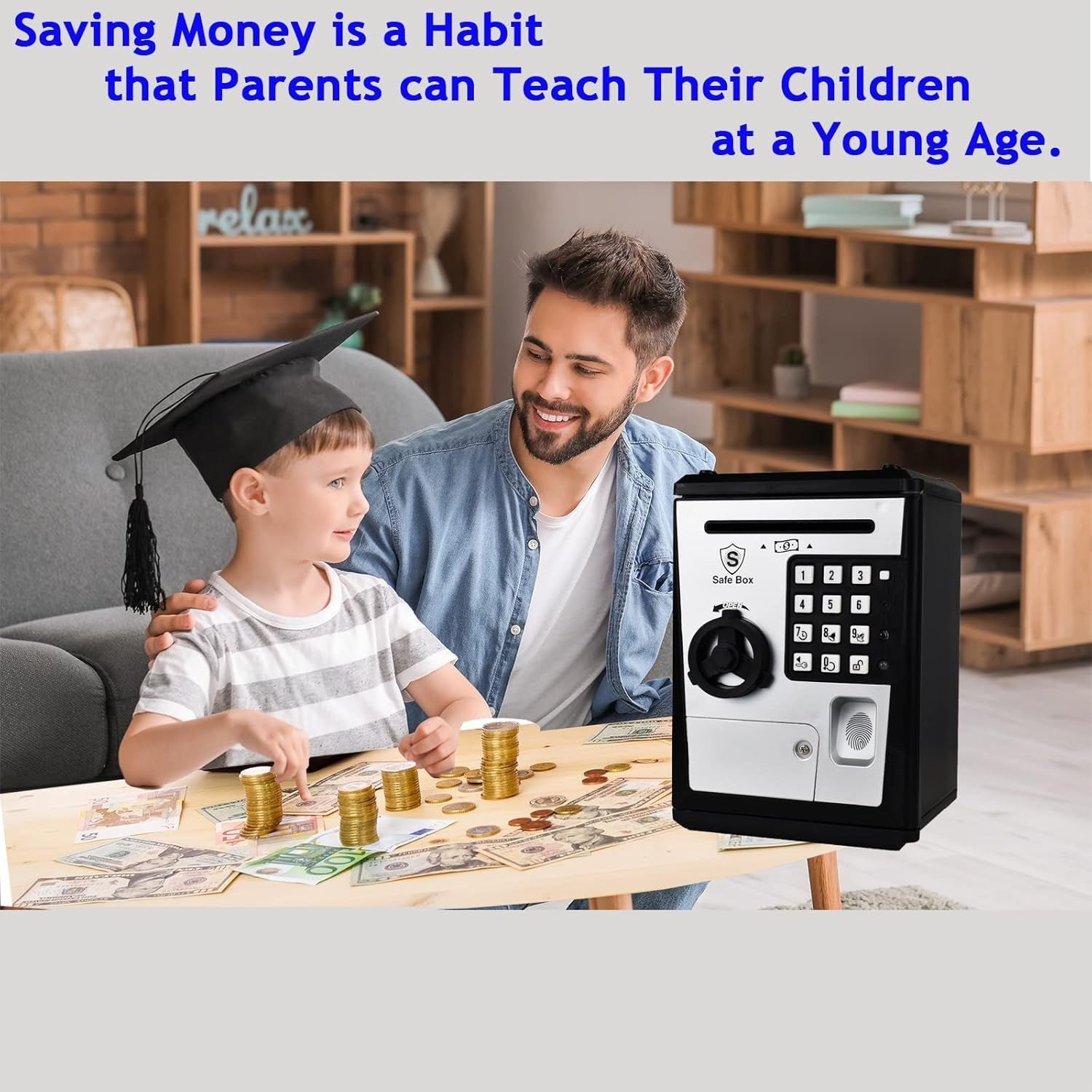 Kids Fingerprint ATM Money Safe Password Piggy Bank Coin Savings Box