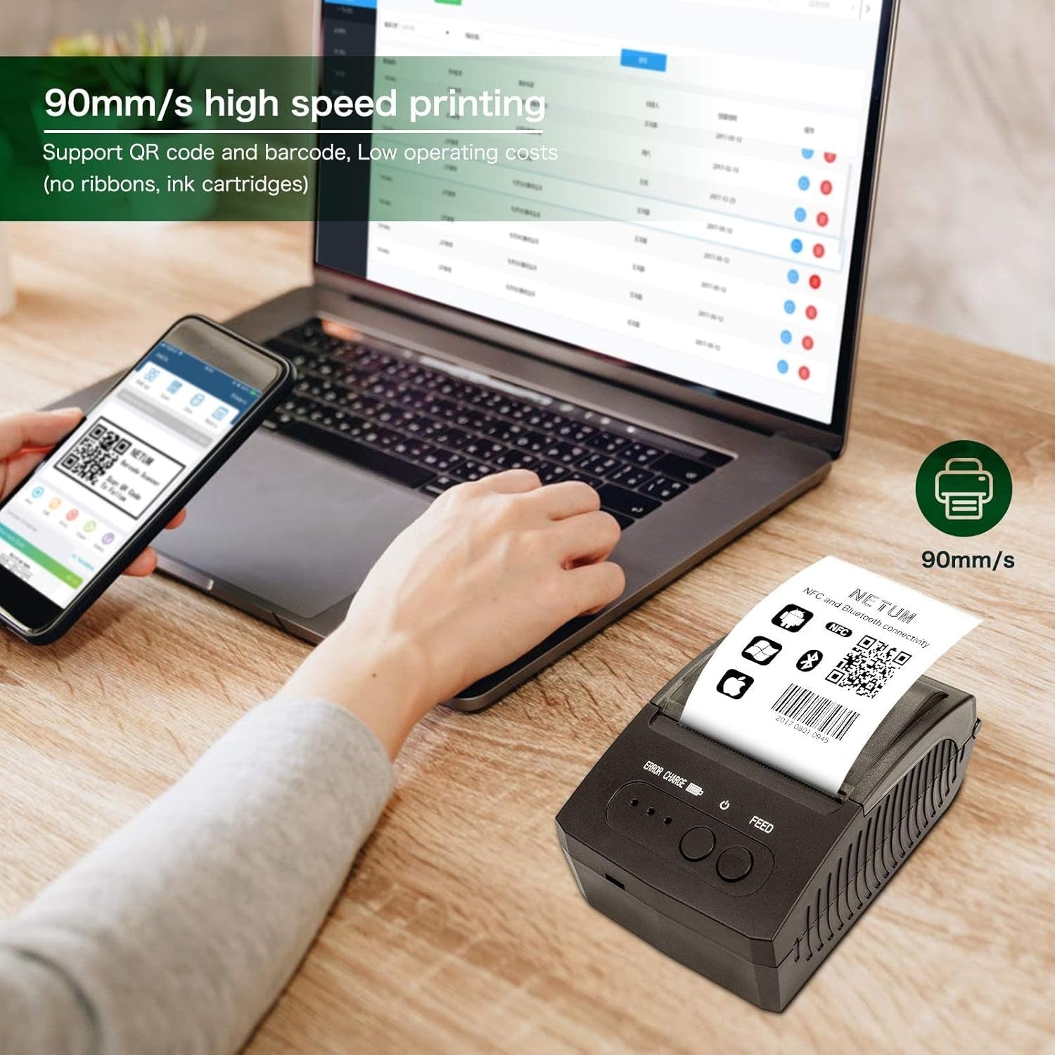 Bluetooth Mini Thermal Receipt Printer 58mm POS Black & White
