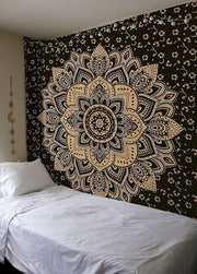 Boho Black Gold Mandala Tapestry 82x92" Cotton Wall Hanging