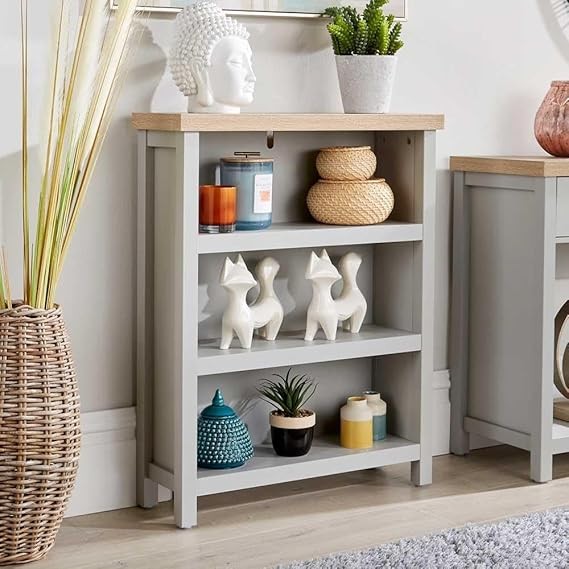 Modern 3-Shelf Low Bookcase Grey Oak Effect | Stylish Storage Display Unit