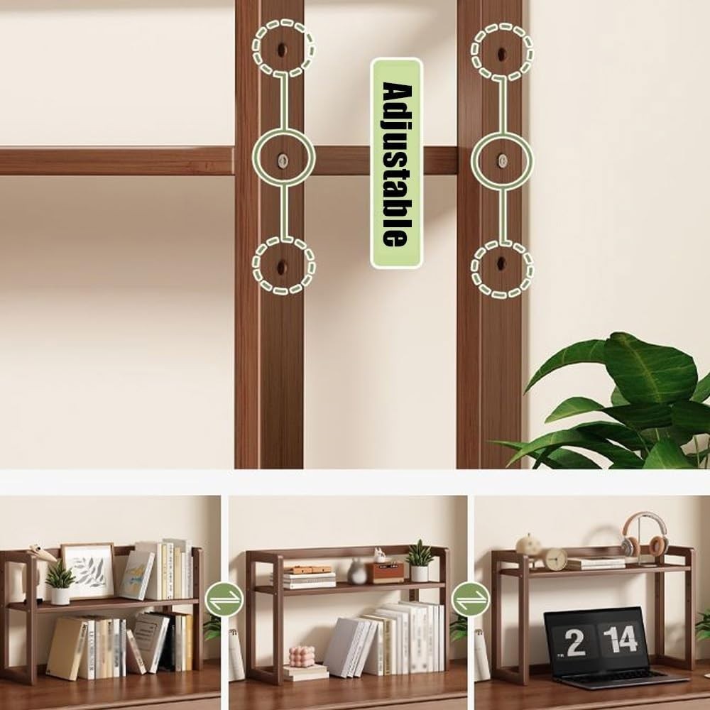 Bamboo Desktop Organizer 2-Tier Adjustable Desk Hutch Storage Shelf 52cm