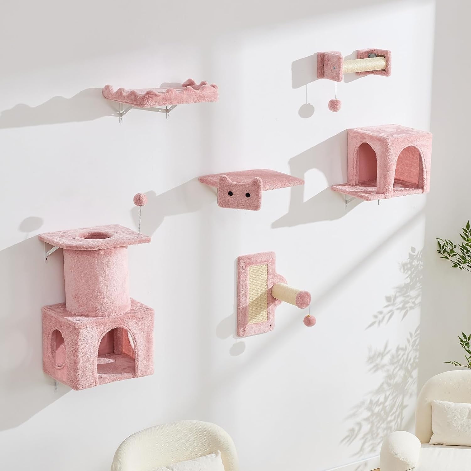 Cat Wall Shelves Set 6pcs Climbing Shelves with Scratching Posts Beds Toys