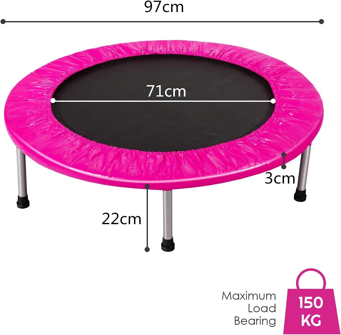 38in Folding Mini Rebounder Trampoline Padded Indoor Outdoor 150KG