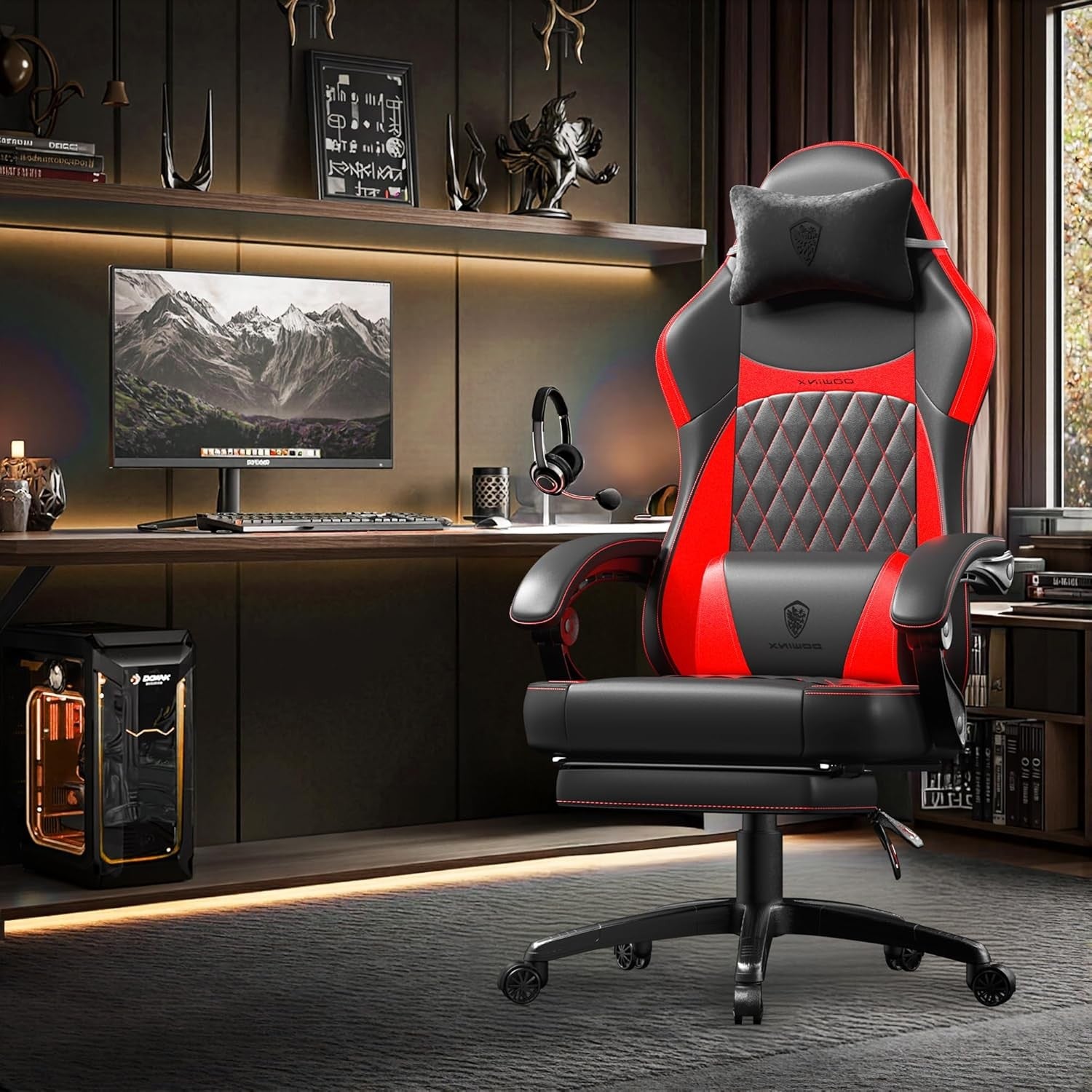 Ergonomic Gaming Chair Recliner w/ Footrest Massage 90°–145°