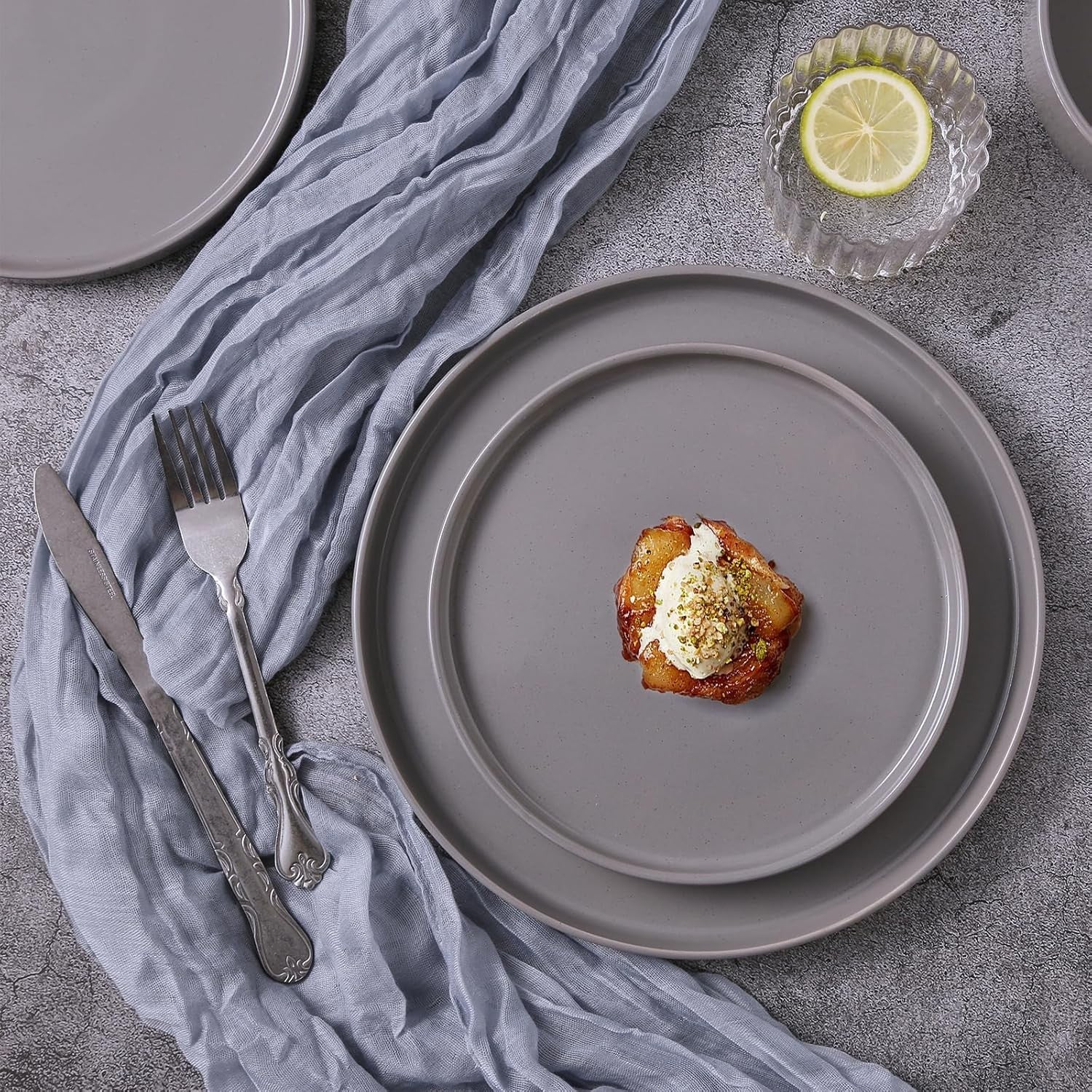 12 Piece Stoneware Dinner Set for 4 Speckled Plates Bowls Dishwasher Safe