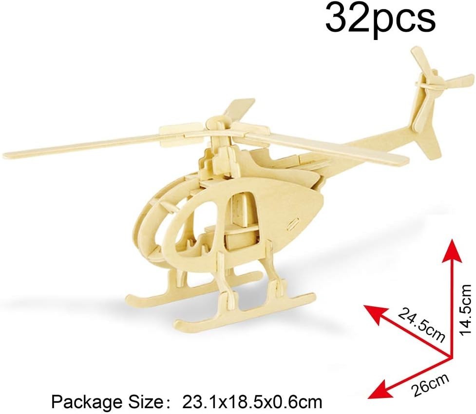 3D Wooden Kids Puzzle Model Kit – 3 Biplane, Helicopter & Airplane Toys