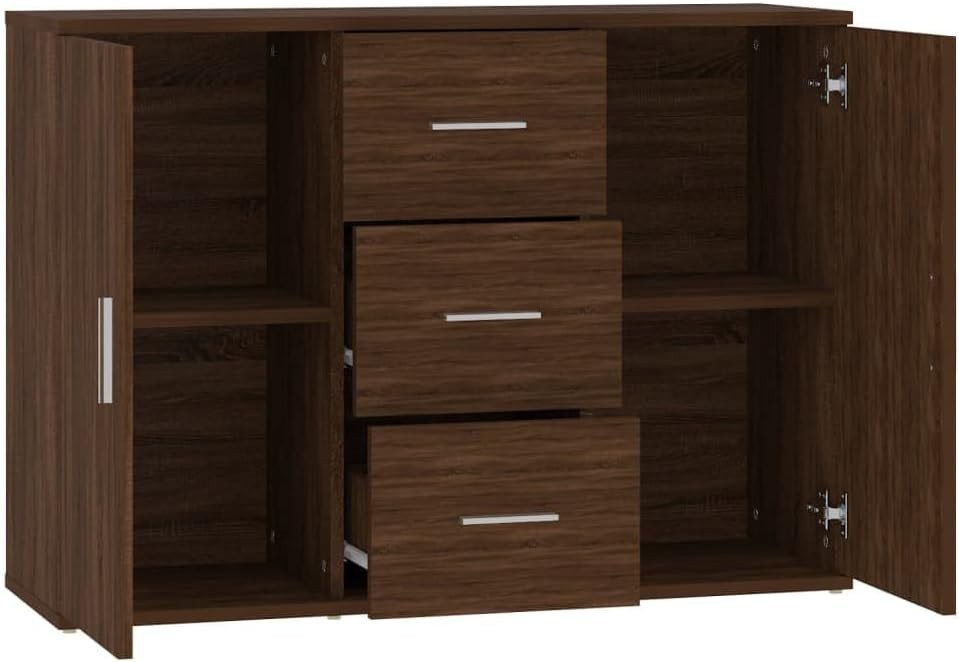 Modern Wood Effect Sideboard Cabinet 3 Drawer Storage Buffet for Living Room