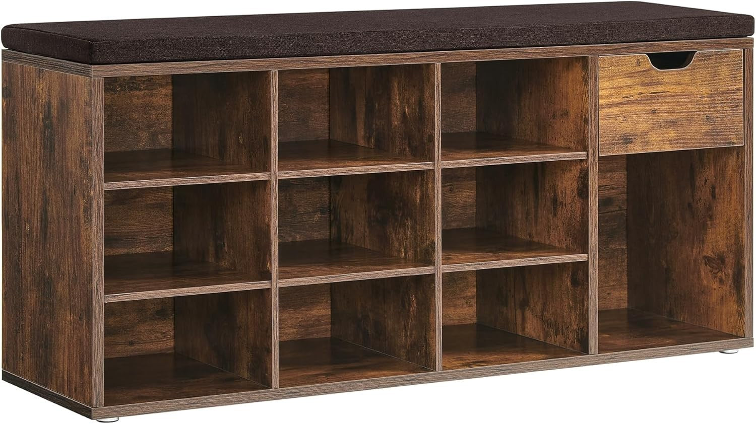 Shoe Storage Bench with Cushion, Drawer & Open Compartments, 104x30x48 cm Brown