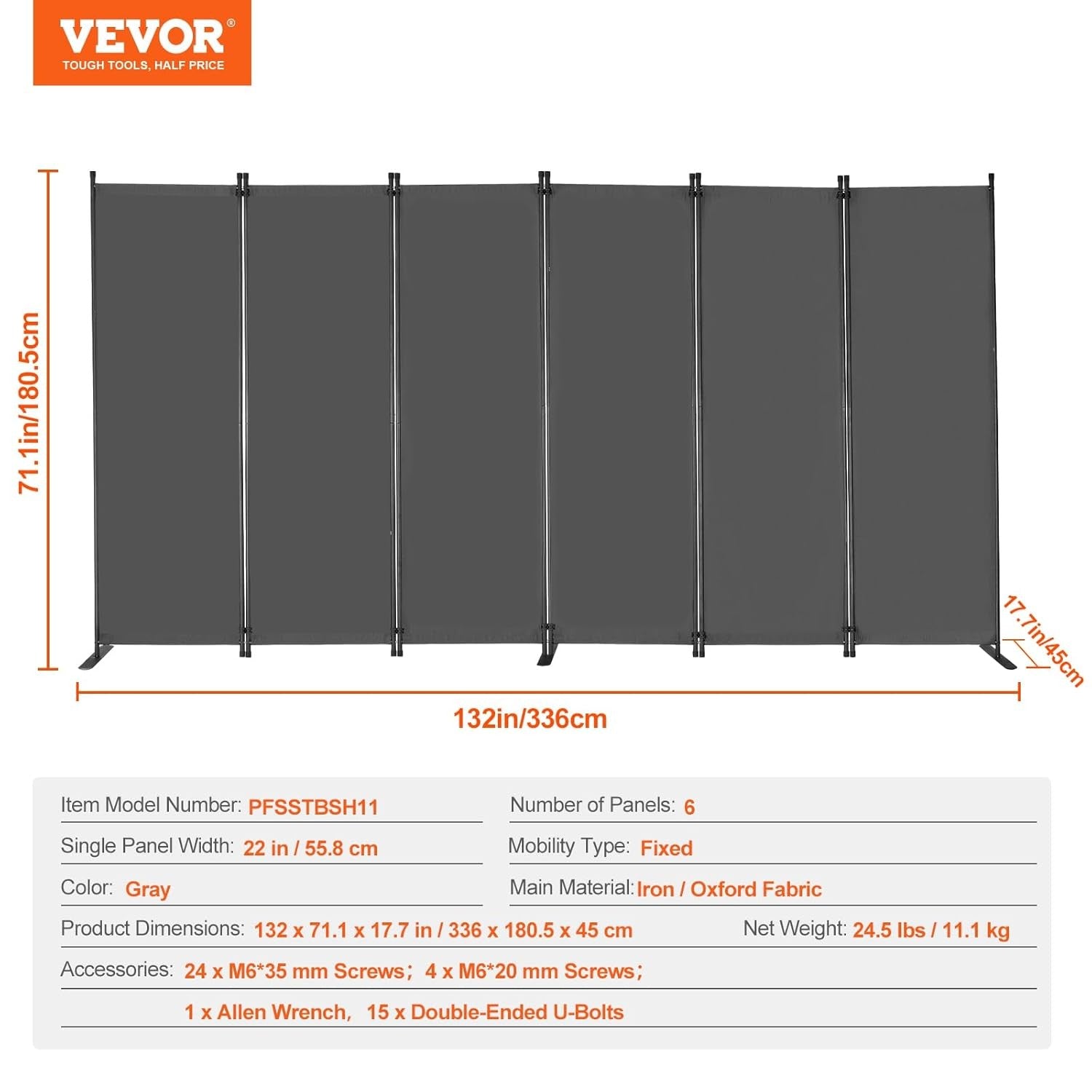 6 Panel Folding Room Divider Privacy Screen – Freestanding Partition Wall for Ho