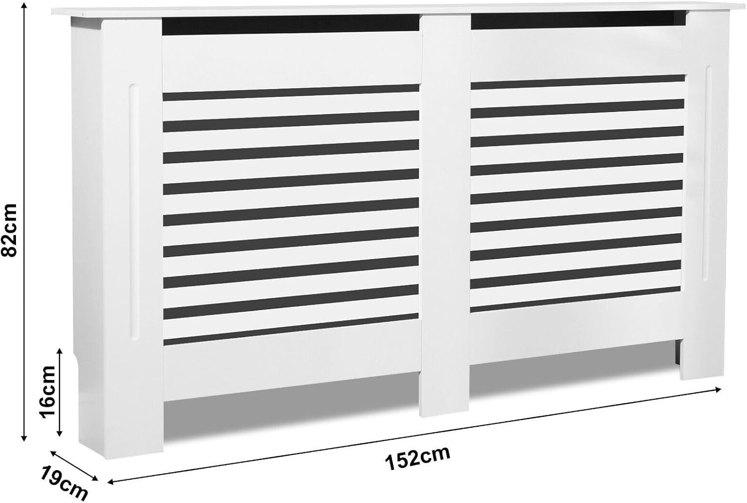 White Radiator Cover Large 152cm Modern MDF Slatted Design Cabinet with Shelf