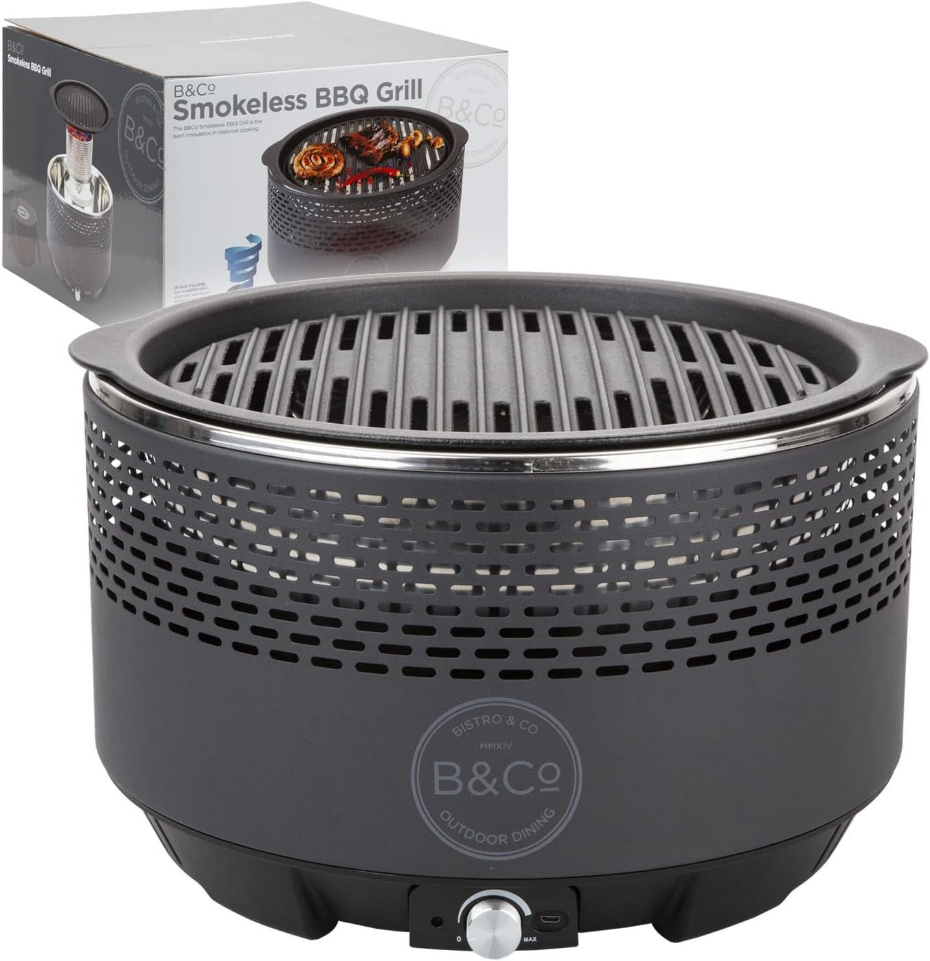 Smokeless Charcoal BBQ Grill Portable Tabletop Fan-Controlled Outdoor Cooking