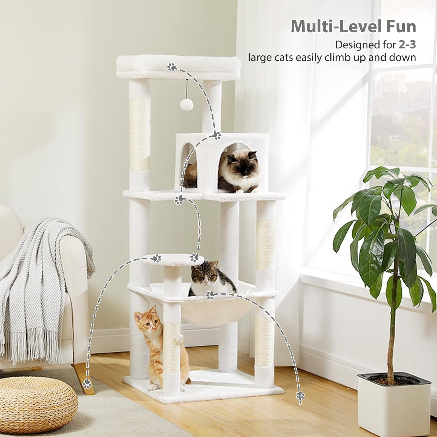 Large Cat Tree Tower 143cm Multi Scratching Posts Hammock Condo