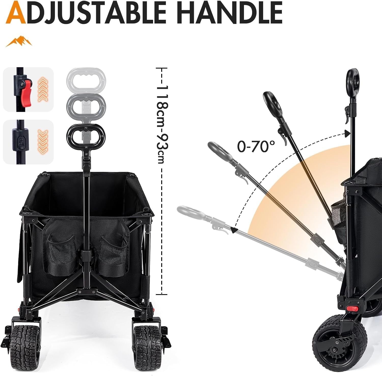 Black 300L Heavy Duty Festival Trolley Folding Wagon w/ Tailgate & Wide Wheels