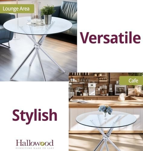 Round Glass Dining Table 90cm Tempered Top Stainless Steel Legs Modern