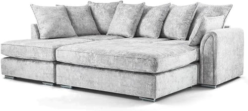 Silver Chenille 4 Seater Left Hand Corner Sofa Bed with Footstool