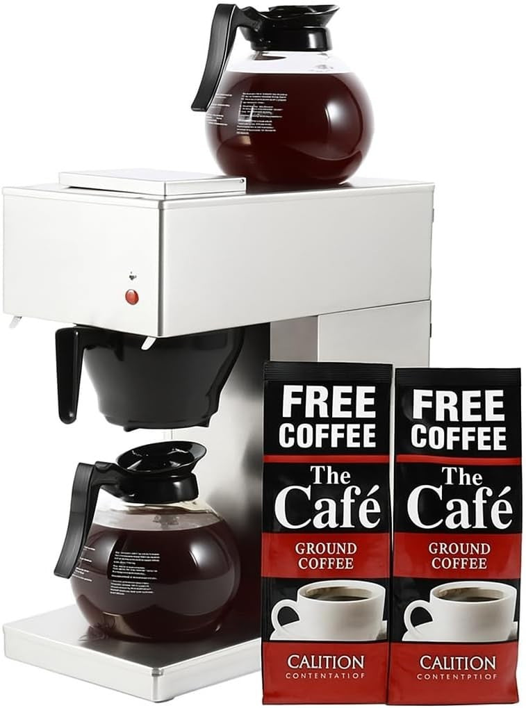 Commercial Filter Coffee Maker 2.2L Dual Hotplates 2000W Fast Brew + Filters