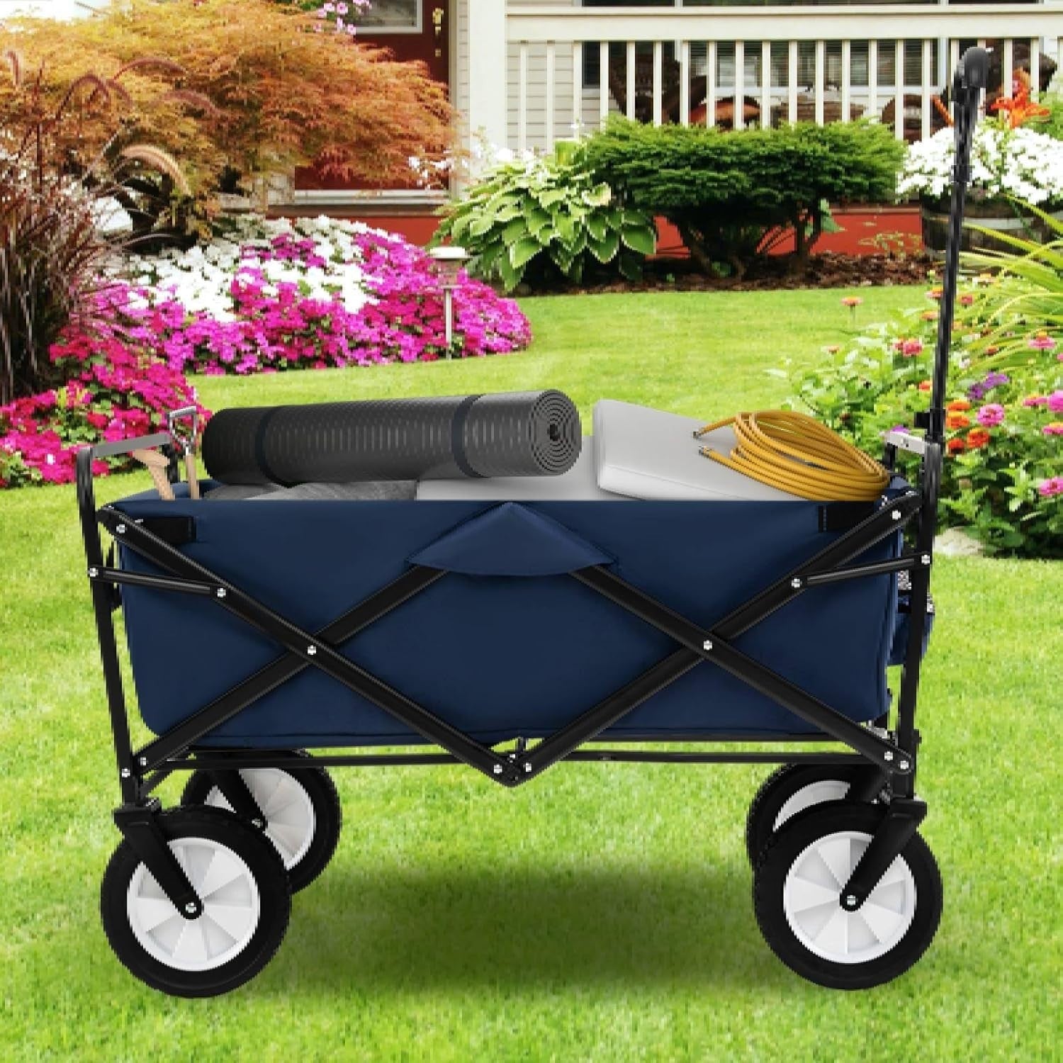 Folding Festival Trolley Wagon 82L Heavy Duty Cart All Terrain Wheels Navy